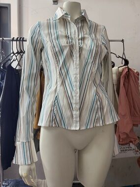 Y2K vintage Charlotte Russe pin striped bell sleeve long sleeve button up blouse